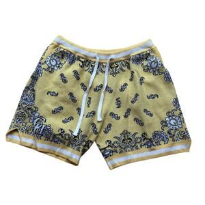 Citizens of Heaven Paisley Yellow Black White Knit Drawstring Shorts Size L